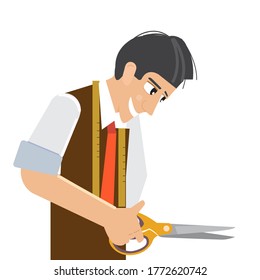 The tailor is a man. A tailor from a sewing Studio. Tailor on a white background illustration