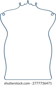 Tailor mannequin contour forming a vertical poster frame with curvy wire line and wide copy area. Symbol of fashion craft, sewing, boutique branding, apparel marketing. Cartoon vector illustration.
