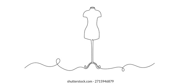 Tailor mannequin one line drawing isolated white background
