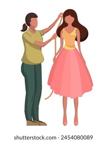 Tailor master taking measurement. Creative atelier profession. Isolated vector illustration.