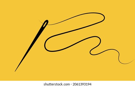 Tailor needle line art concept. Vector illustration on yellow background