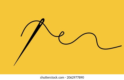 Tailor needle line icon concept.Vector illustration on yellow background