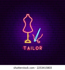 Tailor Neon Label. Vector Illustration of Craftsmanship Promotion.
