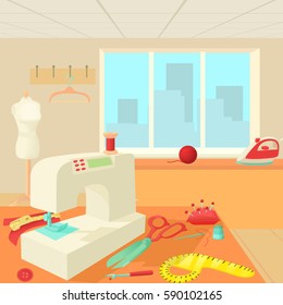 Tailor room concept. Cartoon illustration of tailor room vector concept for web