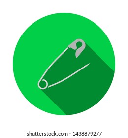 Tailor Safety Pin Icon. Flat Circle Stencil Design With Long Shadow. Vector Illustration.