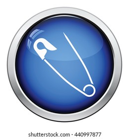 Tailor safety pin icon. Glossy button design. Vector illustration.