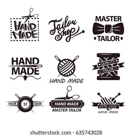 Tailor salon advertisement logotypes. Set of logos for handmade shops