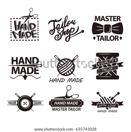 Tailor salon advertisement logotypes. Set of logos for handmade shops