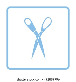 Tailor scissor icon. Blue frame design. Vector illustration.