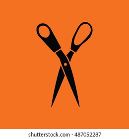 Tailor scissor icon. Orange background with black. Vector illustration.