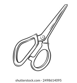 Tailor scissors line icon. Hand drawn retro tool of seamstress with sharp blades and handles for cutting fabric. Tailoring studio, dressmaking mascot, doodle big scissors icon vector illustration