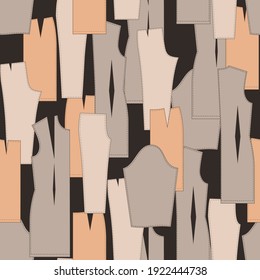 Tailor seamless pattern with templates of dress, skirt and trousers. Fashion.
