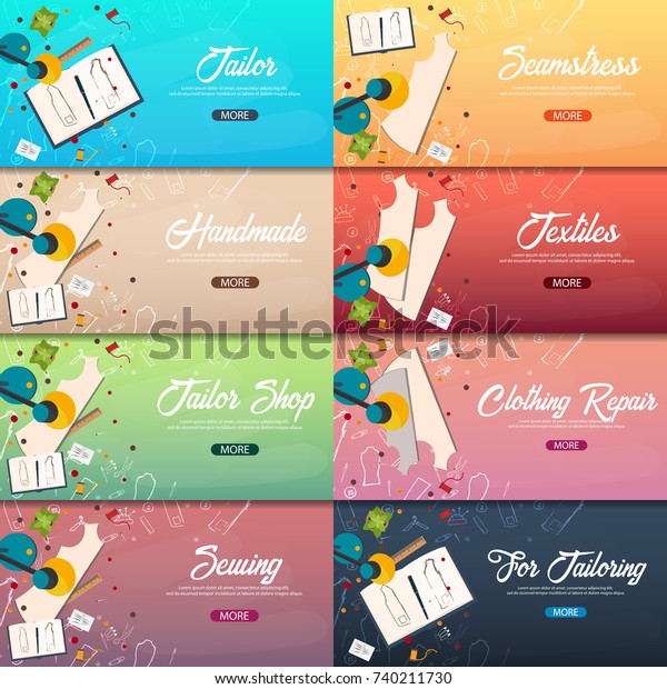 Tailor Seamstress Banner Sewing Kit Needlework Stock Vector