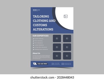 Tailor Service Flyer Design Template. Stylish Tailor Service Poster Leaflet Design. Custom Tailoring Service Flyer Template.