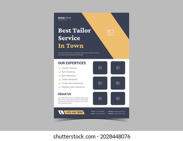 Tailor Service Flyer Design Template. Stylish Tailor Service Poster Leaflet Design. Custom Tailoring Service Flyer Template.