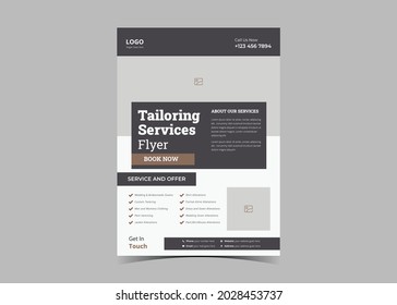 Tailor Service Flyer Design Template. Stylish Tailor Service Poster Leaflet Design. Custom Tailoring Service Flyer Template.