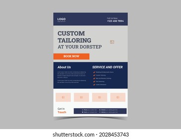 Tailor Service Flyer Design Template. Stylish Tailor Service Poster Leaflet Design. Custom Tailoring Service Flyer Template.