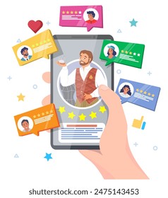 Ilustración vectorial de aplicación de clasificación móvil de servicio personalizado