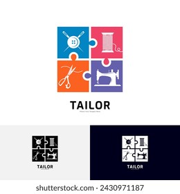 Tailor set puzzle logo vector design. Suitable for business, fashion, and textile symbol