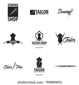 Tailor, sewing, handmade logo or emblem Vector illustration