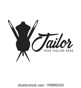 Tailor, sewing, handmade logo or emblem Vector illustration