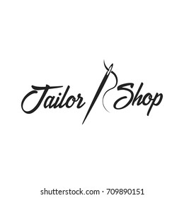 Tailor, sewing, handmade logo or emblem Vector illustration