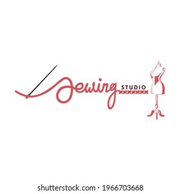 Tailor Sewing Logo, Needle and Yarn, Sewing Studio Logo Vector Design Template