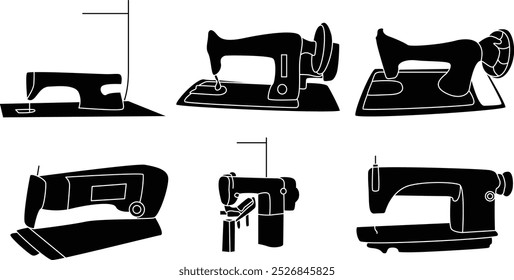 Tailor Sewing machine silhouette icon set for T-Shirt and logo design.