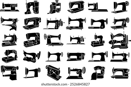 Tailor Sewing machine silhouette icon set for T-Shirt and logo design.