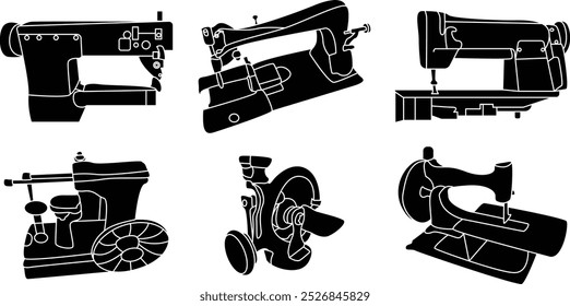 Tailor Sewing machine silhouette icon set for T-Shirt and logo design.