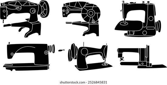 Tailor Sewing machine silhouette icon set for T-Shirt and logo design.