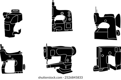 Tailor Sewing machine silhouette icon set for T-Shirt and logo design.