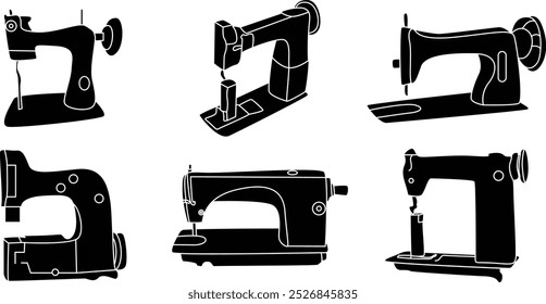 Tailor Sewing machine silhouette icon set for T-Shirt and logo design.