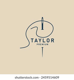 tailor sewing needle line art logo icon vector illustration design graphic template minimalist