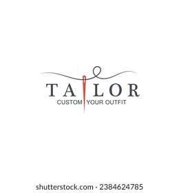tailor sewing needle logo icon vector illustration template design