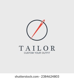 tailor sewing needle logo icon vector illustration template design