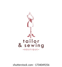 Tailor Sewing Vintage Logo, Attelier Mannequin Logo, Fashion Logo Template Vector Design