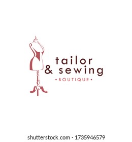 Tailor Sewing Vintage Logo, Attelier Mannequin Logo, Fashion Logo Template Vector Design