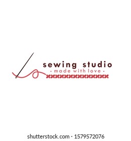 Tailor Sewing Vintage Logo, Needle and Yarn, Fashion Retro Simple Logo, Sign, Icon Template Vector Design