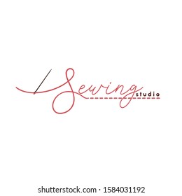 Tailor Sewing Vintage Logo, Needle and Yarn, Fashion Retro Simple Logo, Sign, Icon Template Vector Design