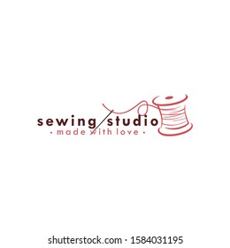 Tailor Sewing Vintage Logo, Needle and Yarn, Fashion Retro Simple Logo, Sign, Icon Template Vector Design