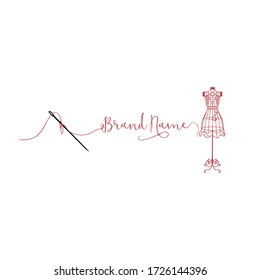 Tailor Sewing Vintage Logo, Needle, Yarn, Fashion Logo Template Vector Design