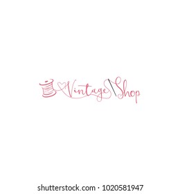 Tailor Sewing Vintage, Needle, Yarn, Fashion, Floral, Retro Logo Template Vector Design