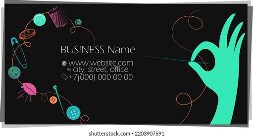 Tailor And Sewing Work. Business Card Design For Seamstress And Sewing Workshop