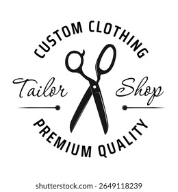 loja de alfaiate ou crachá atelier, ilustração simples em preto e branco