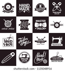 Tailor shop or atelier salon vector icons