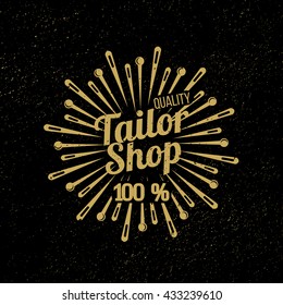 Tailor shop banner or tailor workshop banner.Vector - sewing shop banner. Vector logo tailor shop , gold on a black background