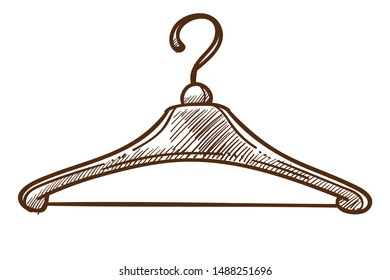 Tailor shop or boutique equipment, hanger isolated sketch vector. Tailoring or sewing, clothing or clothes production and selling. Cloakroom or rack, hang wearing, closet item drawing, fashion