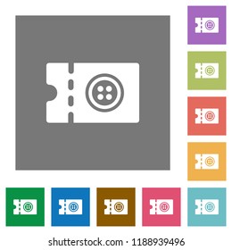 Tailor shop discount coupon flat icons on simple color square backgrounds