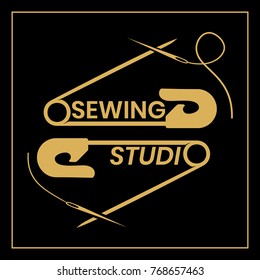 Tailor shop elegant logo design - simple geometric safety pins in gold and black colors